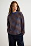 Lacivert Çizgili Oversize/Geniş Kesim Bisiklet Yaka İnce Örme Sweatshirt TWOAW23SW00326 - 2