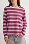 Mürdüm Çizgili Regular Bisiklet Yaka Uzun Regular Penye süprem Örme T-Shirt TWOAW27TS00021 - 3