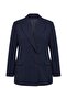 Navy Blue Oversize Striped Double Breasted Closure Plus Size Jacket Tbbaw27Ag00016