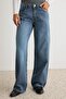 Koyu Mavi Düşük Bel Wide Leg/Geniş 100% Pamuk Paça Jeans TWOAW26JE00001 - 3