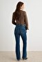 Premium Koyu Mavi Orta Esnek Normal Bel Flare İspanyol Paça Jeans TWOAW27JE00196 - 7