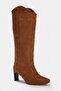 Tan Suede 6.5 cm Women's Asymmetrical Cut Boots Takaw27Cz00014 - 2