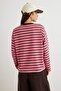Pembe Çizgili Oversize/Geniş Kesim Bisiklet Yaka İnce Örme Sweatshirt TWOAW23SW00326 - 4
