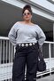 Gri Melanj Kayık Yaka Büyük Beden Sweatshirt TBBAW27AO00014