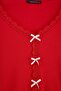 Red Cotton Blend Lace & Ribbon/Bow Detail Ribbed Knitted Pajama Set Thmaw25Pt00206 - 2