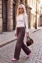 Bordo Yüksek Bel Wide Leg Beli Kemersiz İşleme Detaylı Jeans TWOAW27JE00276 - 2