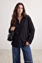 Black Cuffed Lace Draped Oversize Shirt Tctaw27Tg00019