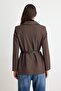 Brown Belted Striped Comfortable Fit Blazer Jacket Twoaw27Bc00061 - 4