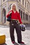 Kırmızı İnce Yumuşak Kapüşonlu V Yaka Regular Kalıp Crop Boy Örme Sweatshirt TWOAW27SW00118 - 2
