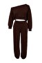 Brown Relaxed/Casual Fit Asymmetric Collar Elasticized Leg Thick Knitted Tracksuit Set Twoaw27Em00007 - 2