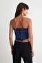 Navy Blue Jacquard Agraf Detailed Corset Bustier Tpraw27Bs00015 - 5