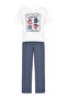 Ecru Cotton Blended Lycra Back Printed Diamond Pattern Knitted Pajama Set Thmaw27Pt00025 - 3