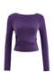 Mor Düz Fitted/Vücuda Oturan Büzgü/Drape Detaylı Esnek Örme Bluz TWOAW25BZ00225 - 5