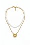 316L Steel Women's Necklace with Pearl and Mirror Plate Heart Motif - Tarnish Resistant Gold Chain 45 cm