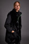 Faux Plush Garnished Coat Black - 5
