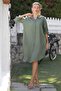 Khaki Shirt Collar Buttoned Long Sleeve Pocket Peacock Embroidered Cotton Woven Casual Dress - 8