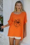 Orange Pool Collar Short Sleeve Embroidered Woven Casual Cotton Blouse - 5