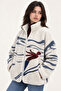 4981 Women's Mountain and Ski Silhouette Soft Textured Fleece Sweatshirt with Pockets - 4
