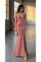 Crepe Fabric Short Sleeve Boat Neckline Slit Detail Maxi Length Evening Dress 582904 Gülkurusu - 2