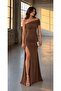 One Shoulder Slit Long Evening Dress Brown 582619