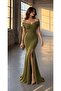 Fistik Green Boat Neck Slit Fish Model Evening Dress 582013 - 3