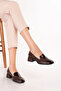 Genuine Leather Short Heeled Square Toe Shoes Vdt.149 Brown - 3
