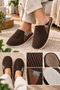 Unisex House Slippers Non-Slip Sole Ribbed Fabric Comfortable Model Stylish and Comfortable Indoor Slippers Semi-Leather - 2