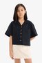 100% Cotton Cropped Fit Linen Short Sleeve Shirt Girls D7638A825Sm - 3
