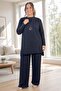Baklava Patterned Polka Dots Stone Detail Tunic with Elastic Waist Pants Plus Size Merceerized Set - 7