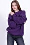 Purple Oversized Crew Neck Women's Knitwear Sweater - 8