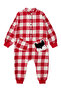 Girls' Fox and Plaid Patterned Woven Red Long Sleeve Jumpsuit 2-8 Years - 3
