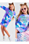 Girl's Winter Tie-Dye Blue Long Sleeve Dress 5-10 Years Old