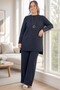 Baklava Patterned Polka Dots Stone Detail Tunic with Elastic Waist Pants Plus Size Merceerized Set