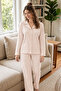 Beige Star Patterned Buttoned Women's Pajama Set - 2