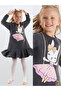 Girl's Winter Rabbit Patterned Gray Long Sleeve Ruffle Dress 2-8 Years