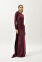 Tie Detail Evening Dress Bordo - 3