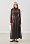 Belt-Detail Flared Skirt Brown - 3