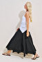 Embroidered Asymmetric Wide Skirt Black
