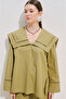 Sailor Collar Striped Shirt Khaki - 3