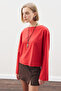 Boat Neck Long Sleeve T-Shirt Red - 4