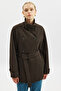High Collar Belt Piece Trench Coat Dark Brown - 3
