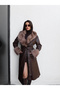 Women's Brown Fur Detailed Leather Trench Coat - 2
