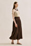 Muslin Embroidered Draped Skirt Dusty Brown - 3