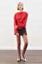 Boat Neck Long Sleeve T-Shirt Red - 5