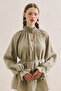 Gi̇peli̇ Linen Balloon Sleeve Blouse Green - 6