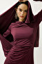 Tie Detail Evening Dress Bordo - 2