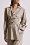 Tie Detail Double Breasted Shirt Beige - 6