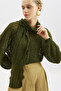 Lace-Like Knit Sweater with Binding Collar Green - 4