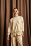 Women's Cream Turtleneck Side Zipper Detailed Modal Suit - 4