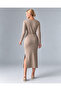 Crep Women's Skirted Two-Piece Set Soft Interlock Fabric Belted Long Sleeve Blouse and Slit Long Skirt - 4